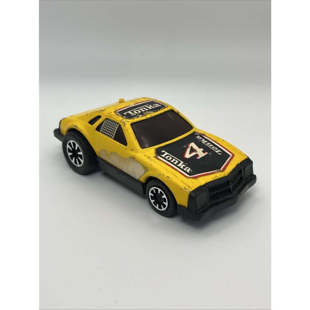 Vintage Tonka #4 Yellow Friction Push Button Race‎ Car Japan 1970s Works
